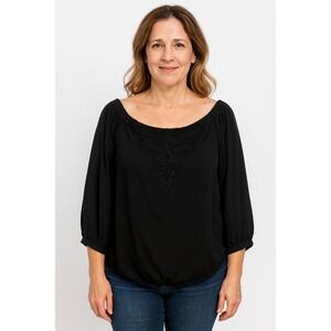 Express Black Lace Off Shoulder Top Medium 3/4 Sleeve‎ Romantic Dressy Chic